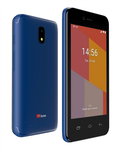 TT20 BLUE Smart 3G Mobile Phone Android GO - 8GB - Dual Sim - 4" Touch Screen Mains Charger & Vodafone Sim Card