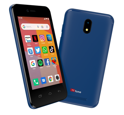 TT20 BLUE Smart 3G Mobile Phone Android GO - 8GB - Dual Sim - 4" Touch Screen Mains Charger & Vodafone Sim Card