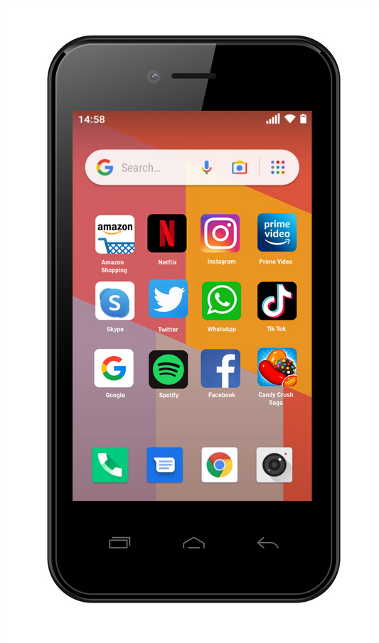 TTfone TT20 BLACK Smart 3G Mobile Phone Android GO - 8GB - Dual Sim - 4" Touch Screen Vodafone Sim Card