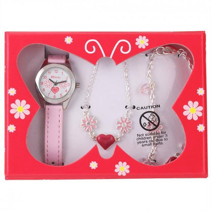 Ravel Little Gems Hearts and Flowers Watch, Necklace & Bracelet Set R2214N
