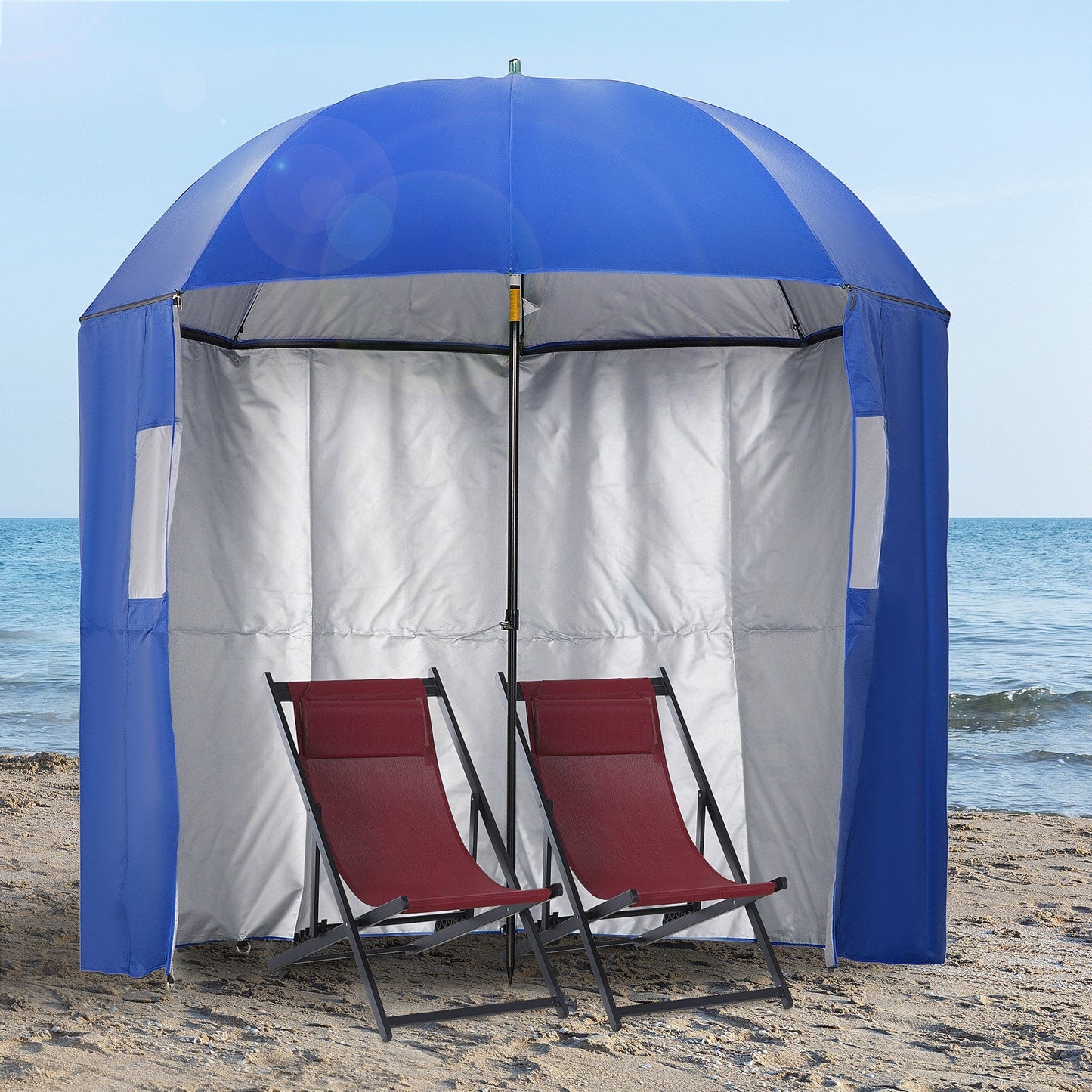 2m Beach Parasol Fishing Umbrella Brolly with Sides Bag, UV30+, Blue
