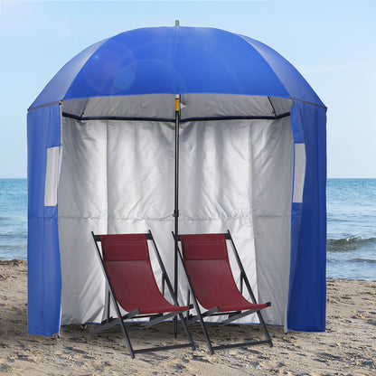 2m Beach Parasol Fishing Umbrella Brolly with Sides Bag, UV30+, Blue