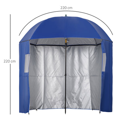 2m Beach Parasol Fishing Umbrella Brolly with Sides Bag, UV30+, Blue