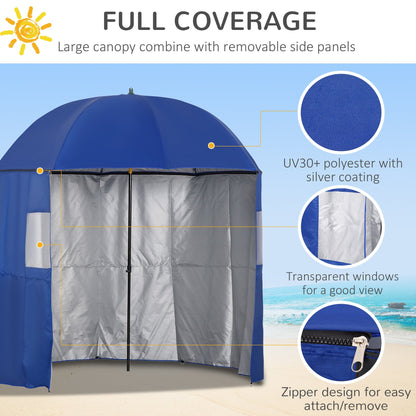 2m Beach Parasol Fishing Umbrella Brolly with Sides Bag, UV30+, Blue