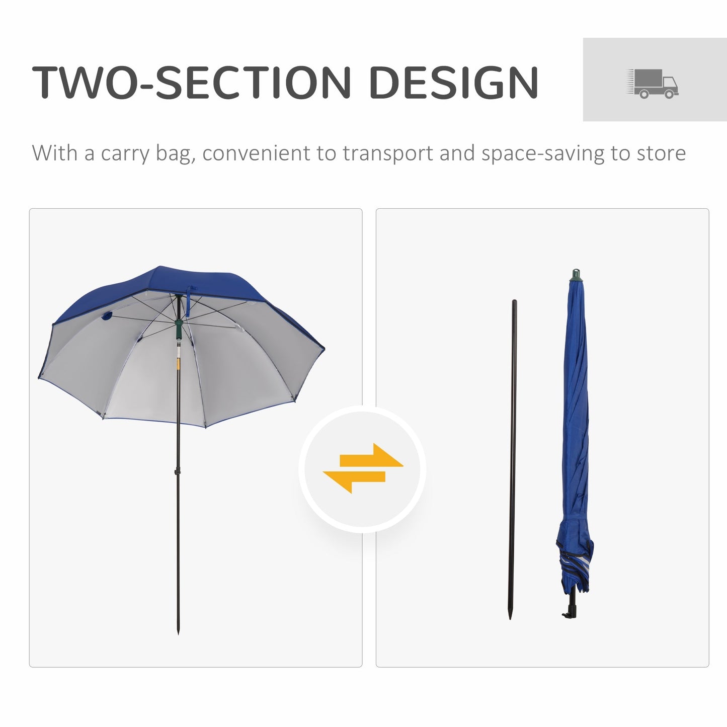 2m Beach Parasol Fishing Umbrella Brolly with Sides Bag, UV30+, Blue