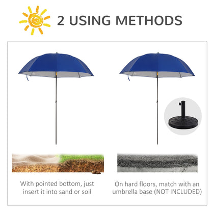2m Beach Parasol Fishing Umbrella Brolly with Sides Bag, UV30+, Blue