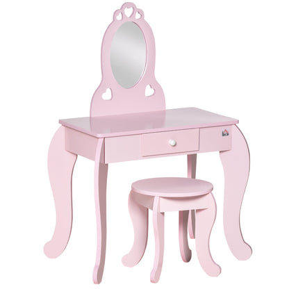 Kids Vanity Table & Stool Girls Dressing Set Make Up Desk with Mirror HOMCOM