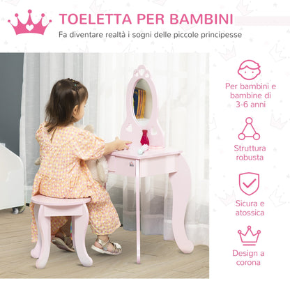 Kids Vanity Table & Stool Girls Dressing Set Make Up Desk with Mirror HOMCOM