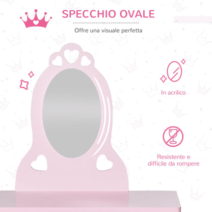 Kids Vanity Table & Stool Girls Dressing Set Make Up Desk with Mirror HOMCOM