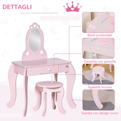 Kids Vanity Table & Stool Girls Dressing Set Make Up Desk with Mirror HOMCOM