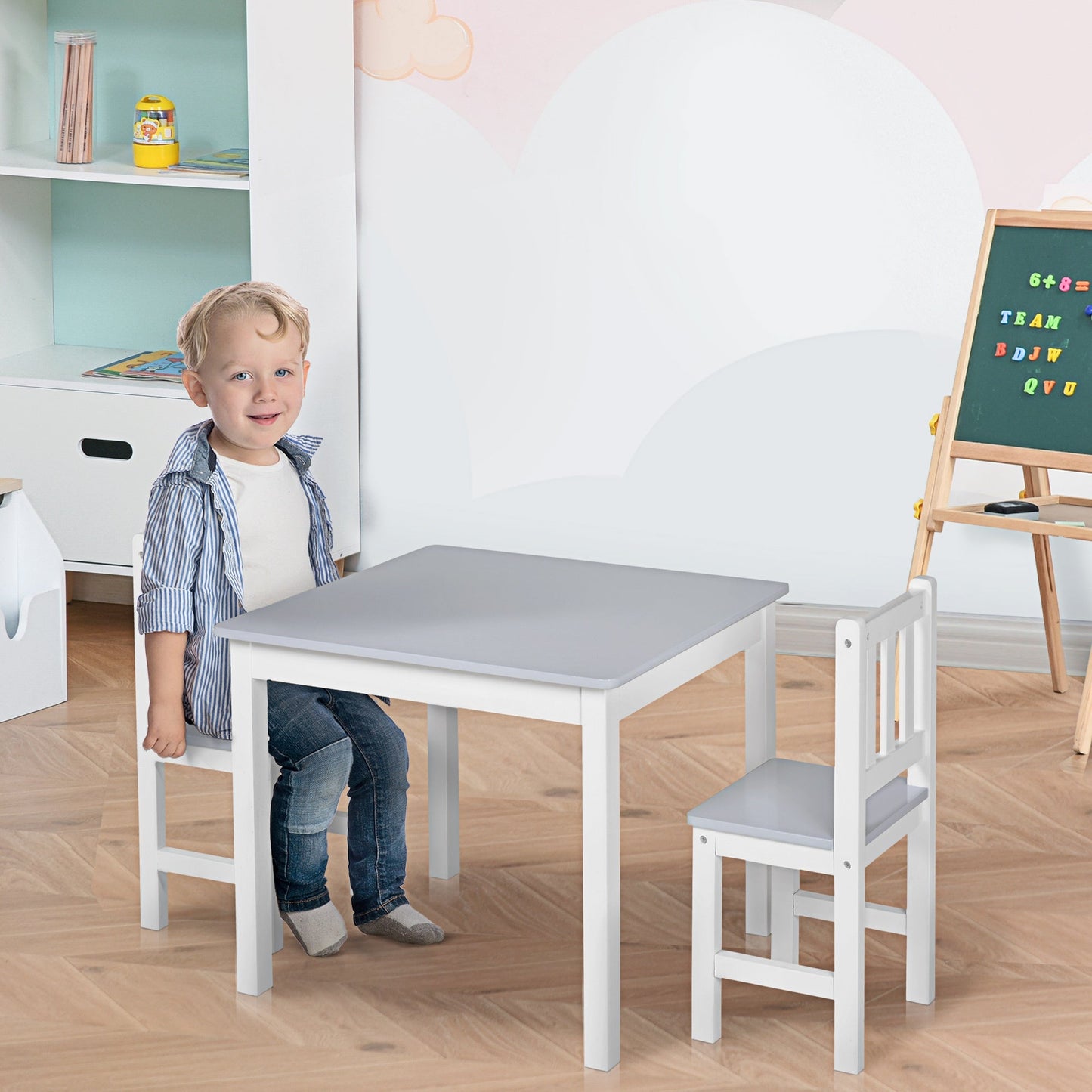 Kids Table and 2 Chairs Set 3 Pieces Toddler Multi-usage Desk Indoor HOMCOM