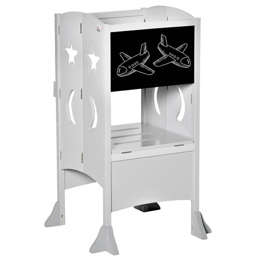 Kids Step Stool Toddler Kitchen Stool with Blackboard Lockable Handrail