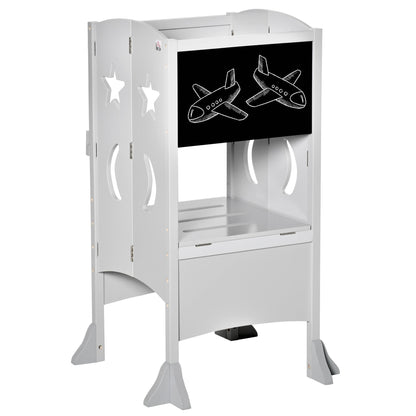 Kids Step Stool Toddler Kitchen Stool with Blackboard Lockable Handrail