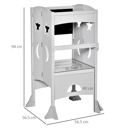 Kids Step Stool Toddler Kitchen Stool with Blackboard Lockable Handrail