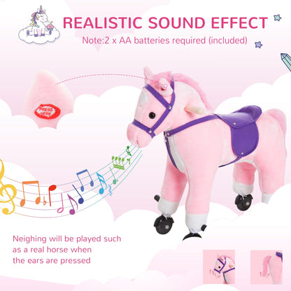 Wheeled Rocking Horse Ride on Rocker Children Riding Toy Plush Sound HOMCOM