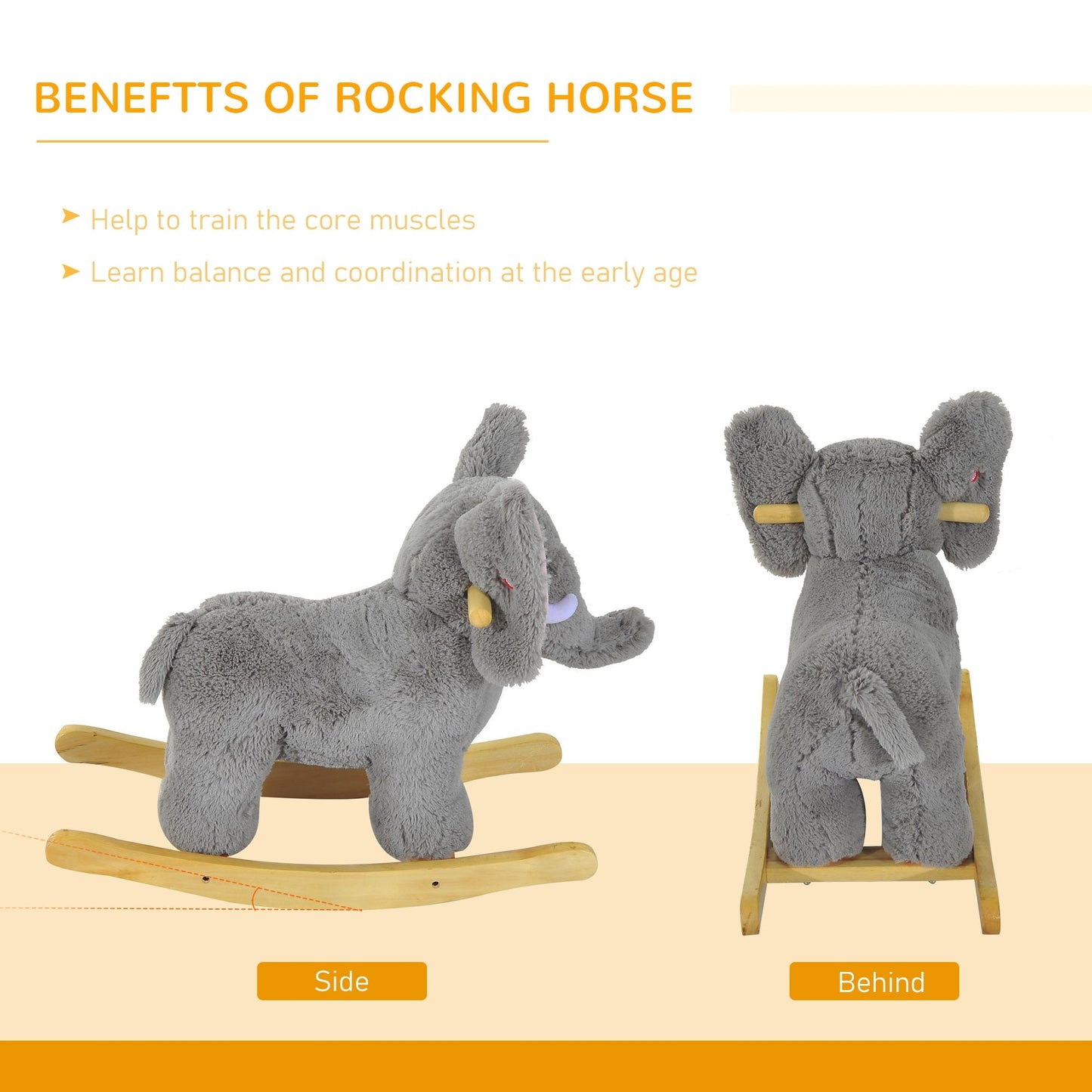 Ride on Elephant Rocker Children Rocking Horse Grey
