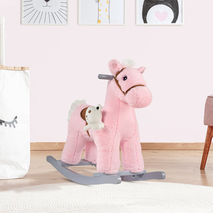 Kids Plush Ride-On Rocking Horse with Plush Toy Sound Handle Grip HOMCOM