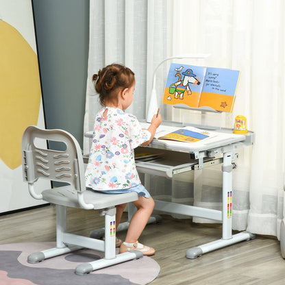 Kids Study Desk and Chair Set w/ USB Lamp, Adjustable Height - Grey