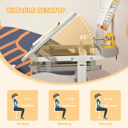 Kids Study Desk and Chair Set w/ USB Lamp, Adjustable Height - Grey