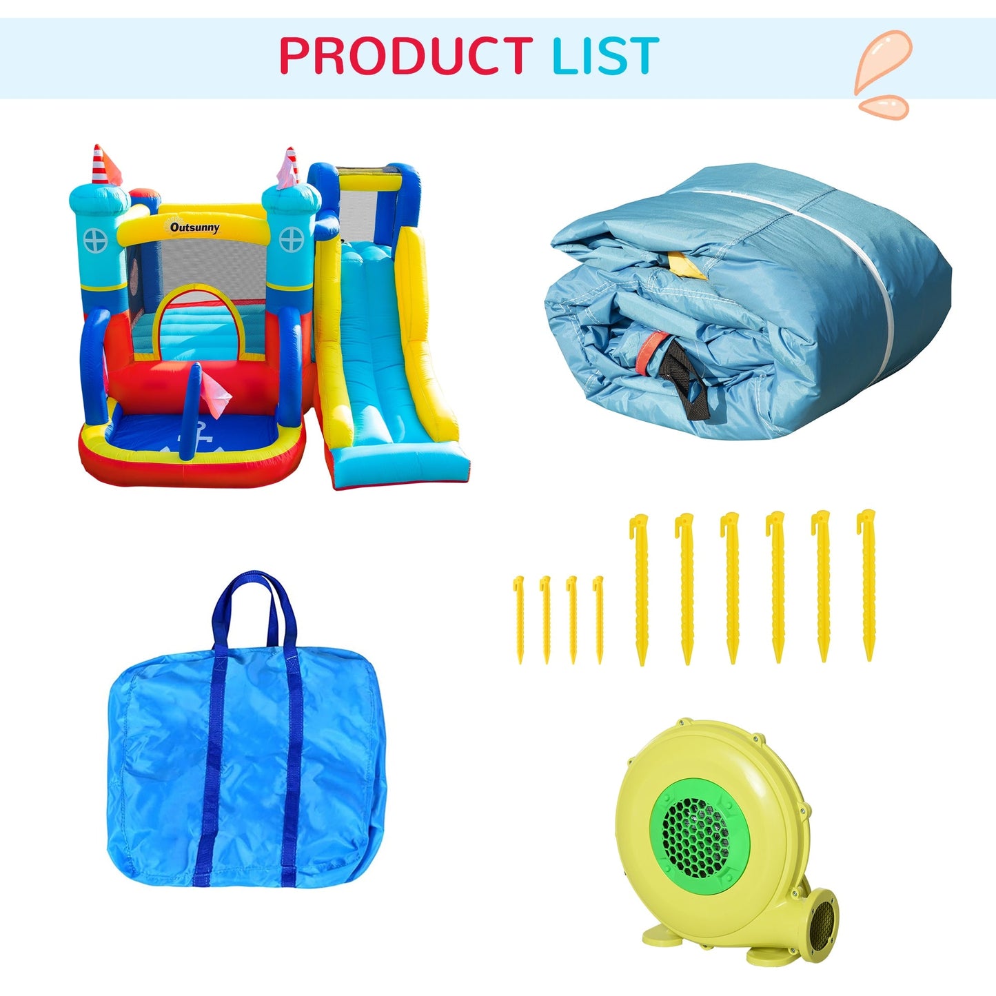 Kids Bouncy Castle with Slide Pool Trampoline Climbing Wall w/ Blower