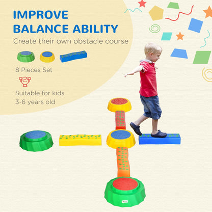 Eight-Piece Kids Stepping Stones Non-Slip Surface & Bottom, for Kids Outsunny