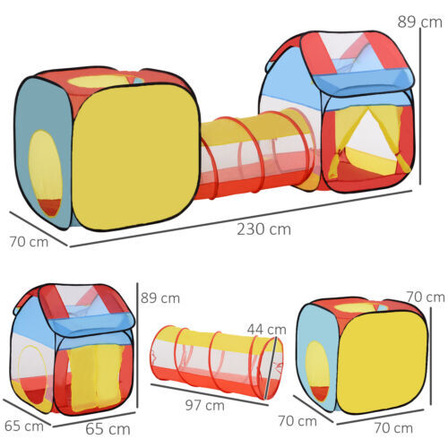 3-in-1 Pop-Up Tent Tunnel Play House w/ Doors Entertainment Folding Set