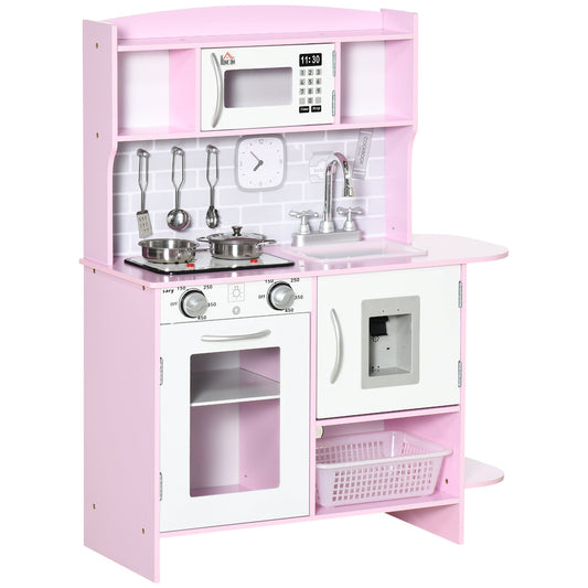 Kitchen Set for Kids W/ Lights Sounds, Microwave, Sink, for Aged 3-6 HOMCOM