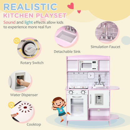 Kitchen Set for Kids W/ Lights Sounds, Microwave, Sink, for Aged 3-6 HOMCOM