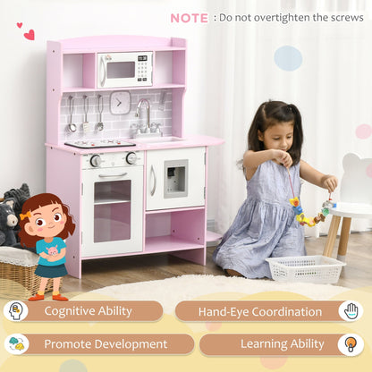 Kitchen Set for Kids W/ Lights Sounds, Microwave, Sink, for Aged 3-6 HOMCOM