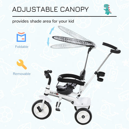 Kids Children Tricycle Ride on 3 Wheels Safe Canopy w/ Handle White HOMCOM
