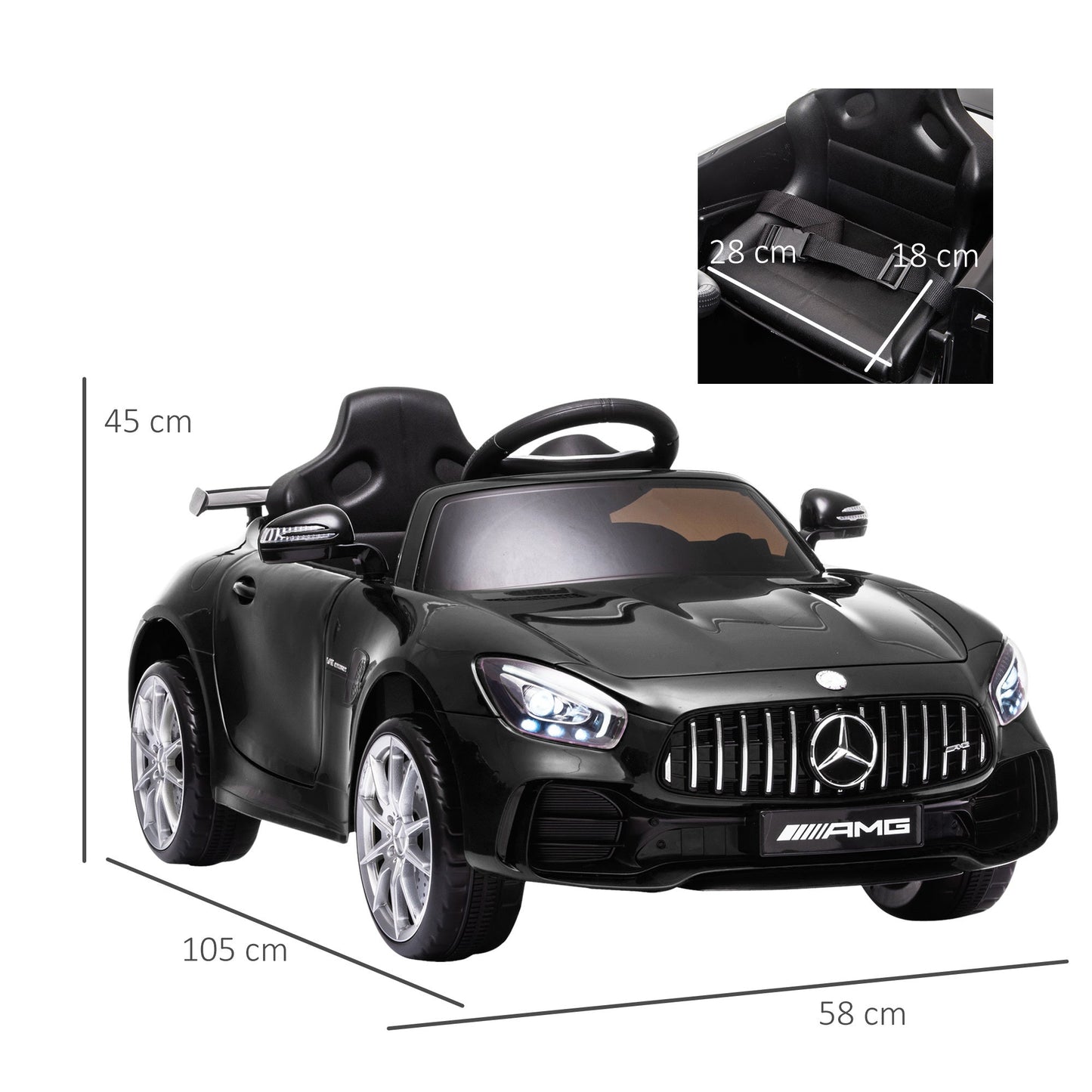 HOMCOM 12V Licensed Mercedes Ride-On Car w/ Lights Music Remote 3-5 Yrs Black