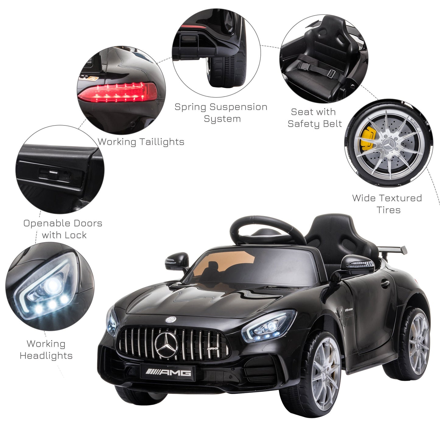 HOMCOM 12V Licensed Mercedes Ride-On Car w/ Lights Music Remote 3-5 Yrs Black