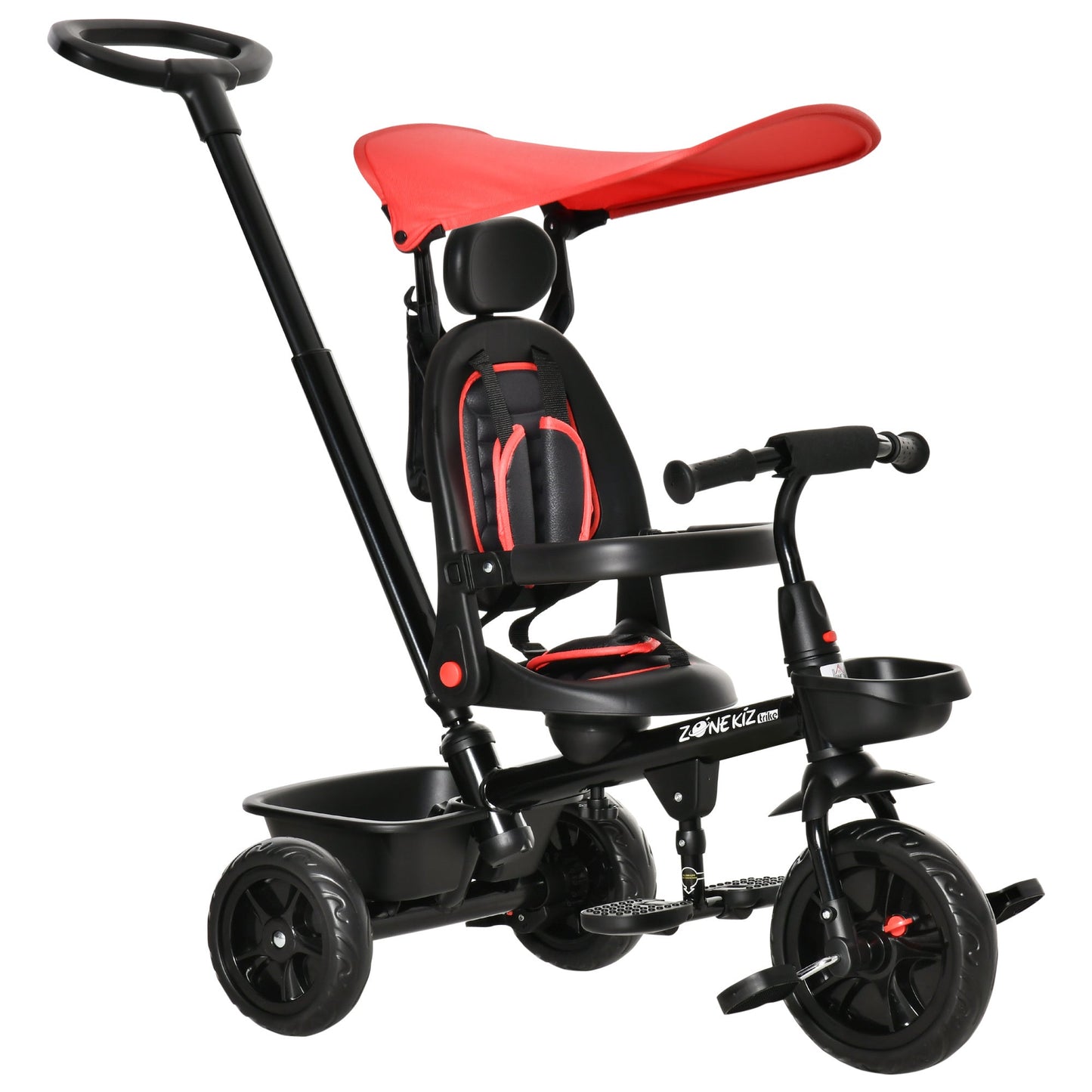 Four-In-One Kids Tricycle w/ Adjustable Canopy Reversible Seat - Red