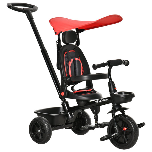 Four-In-One Kids Tricycle w/ Adjustable Canopy Reversible Seat - Red