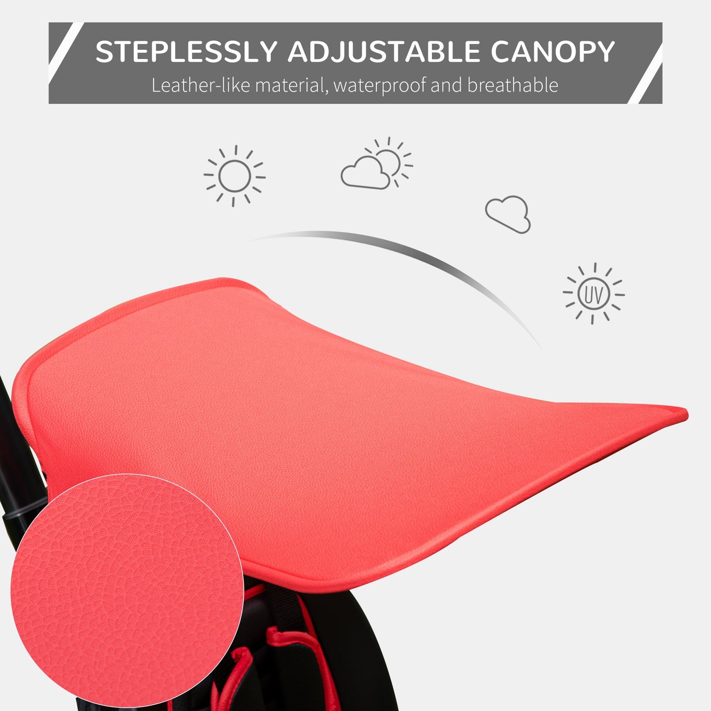 Four-In-One Kids Tricycle w/ Adjustable Canopy Reversible Seat - Red