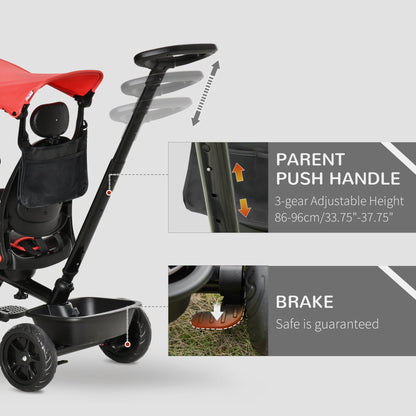 Four-In-One Kids Tricycle w/ Adjustable Canopy Reversible Seat - Red