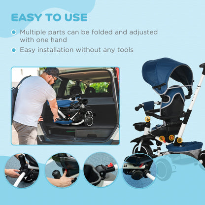 Multifunctional Baby Trike with Rotatable Seat, Push Handle - Blue