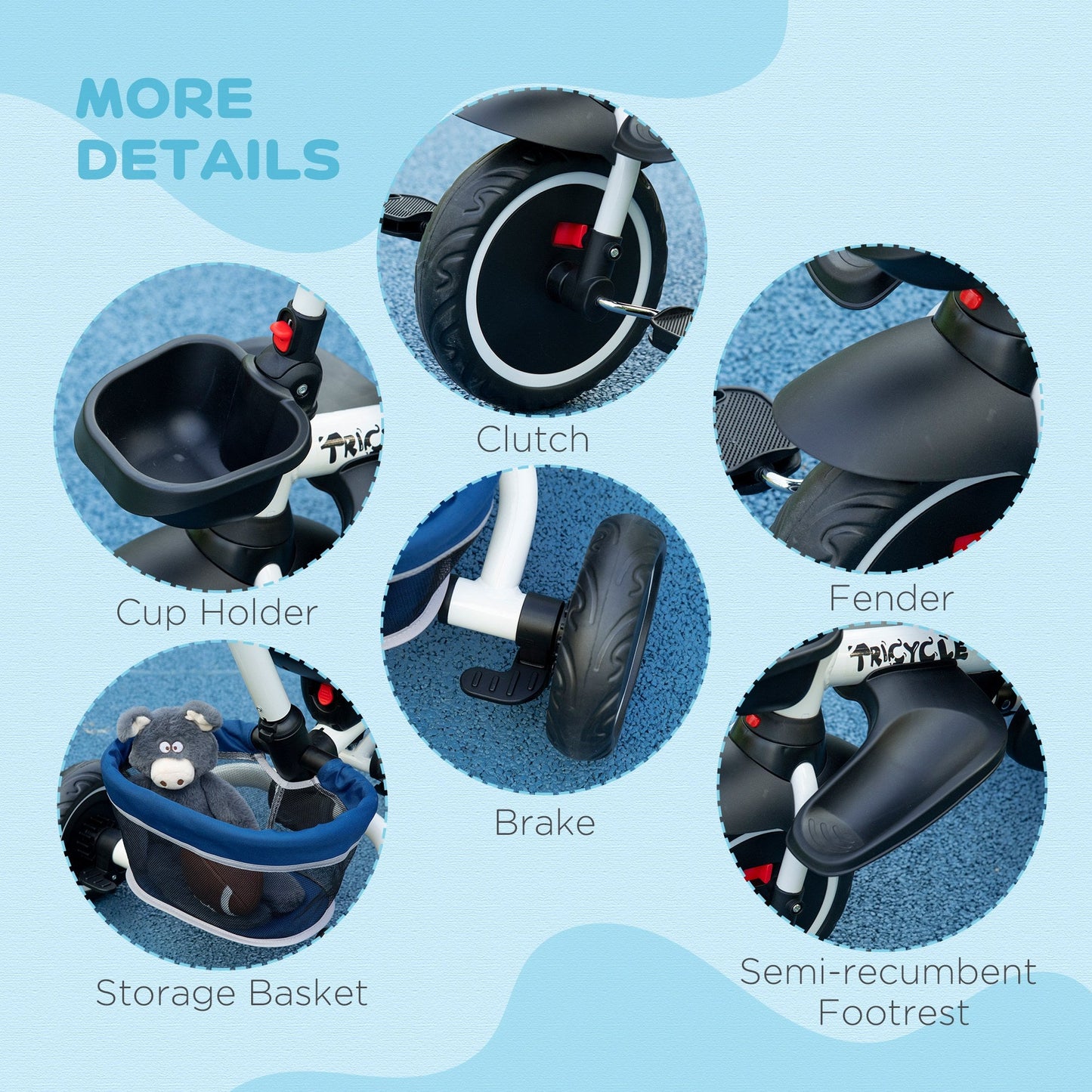 Multifunctional Baby Trike with Rotatable Seat, Push Handle - Blue