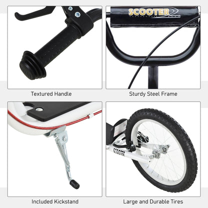 HOMCOM 90-96cm Kids Kick Scooter Adjustable Handlebar Inflatable Wheels White