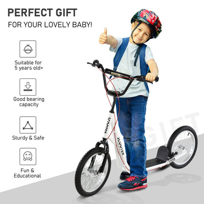 HOMCOM 90-96cm Kids Kick Scooter Adjustable Handlebar Inflatable Wheels White