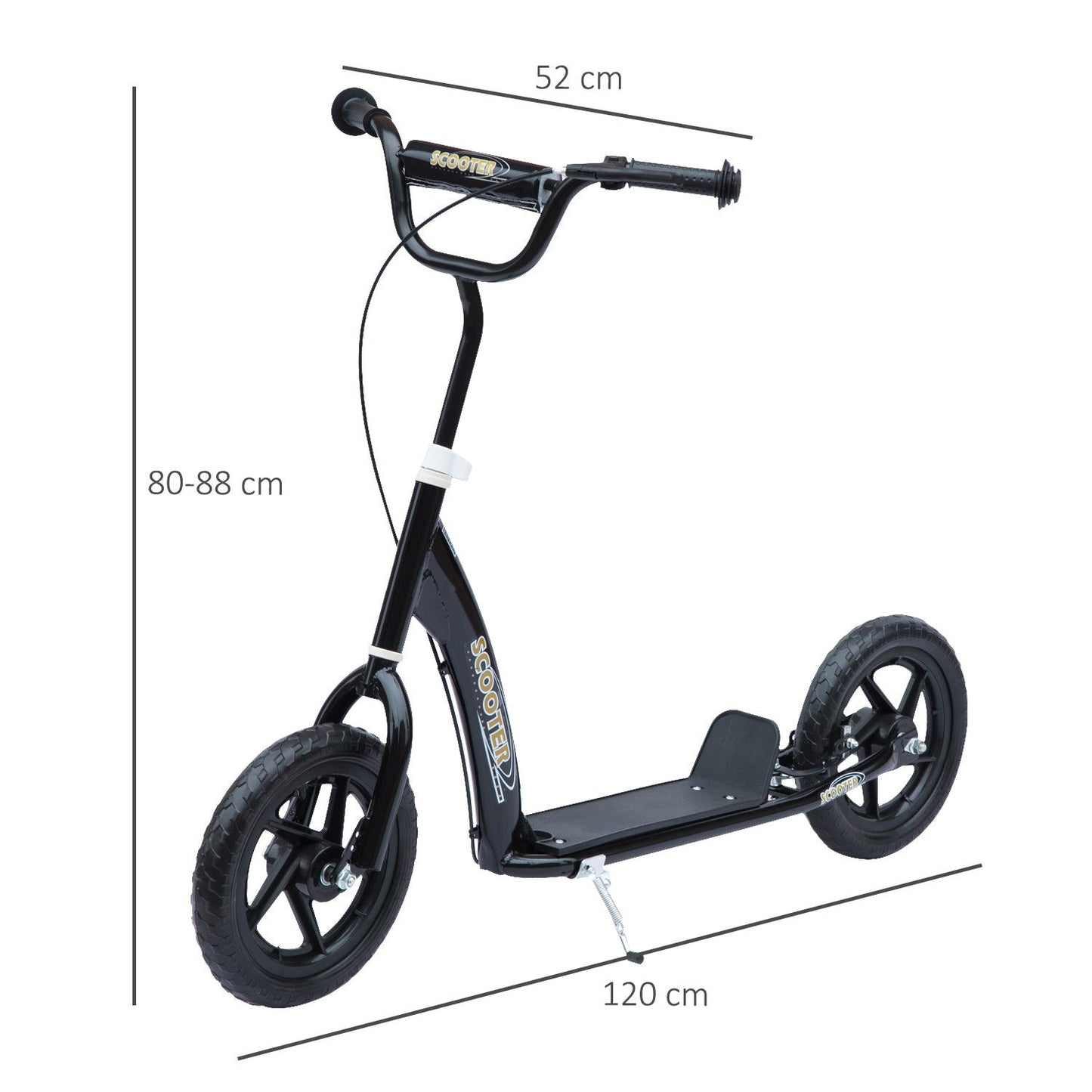Push Scooter Teen Kids Stunt Bike Ride On with 12" EVA Tyres, Black HOMCOM