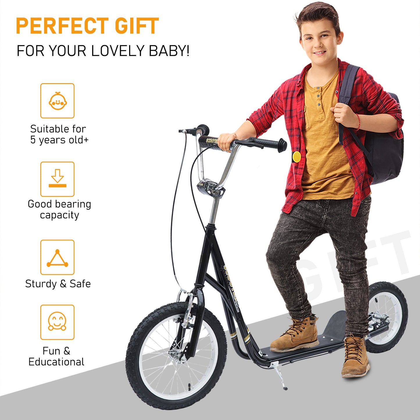 HOMCOM Teen Scooter Adjustable Height Dual Brakes Rubber Wheels Kickstand,