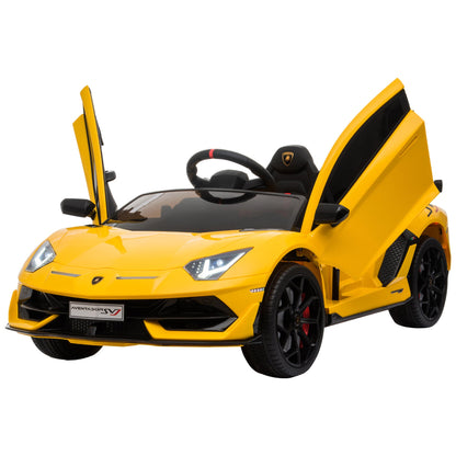 Lamborghini SVJ 12V Ride-On Car w/ Lights Music Remote 3-8 Yrs Yellow HOMCOM