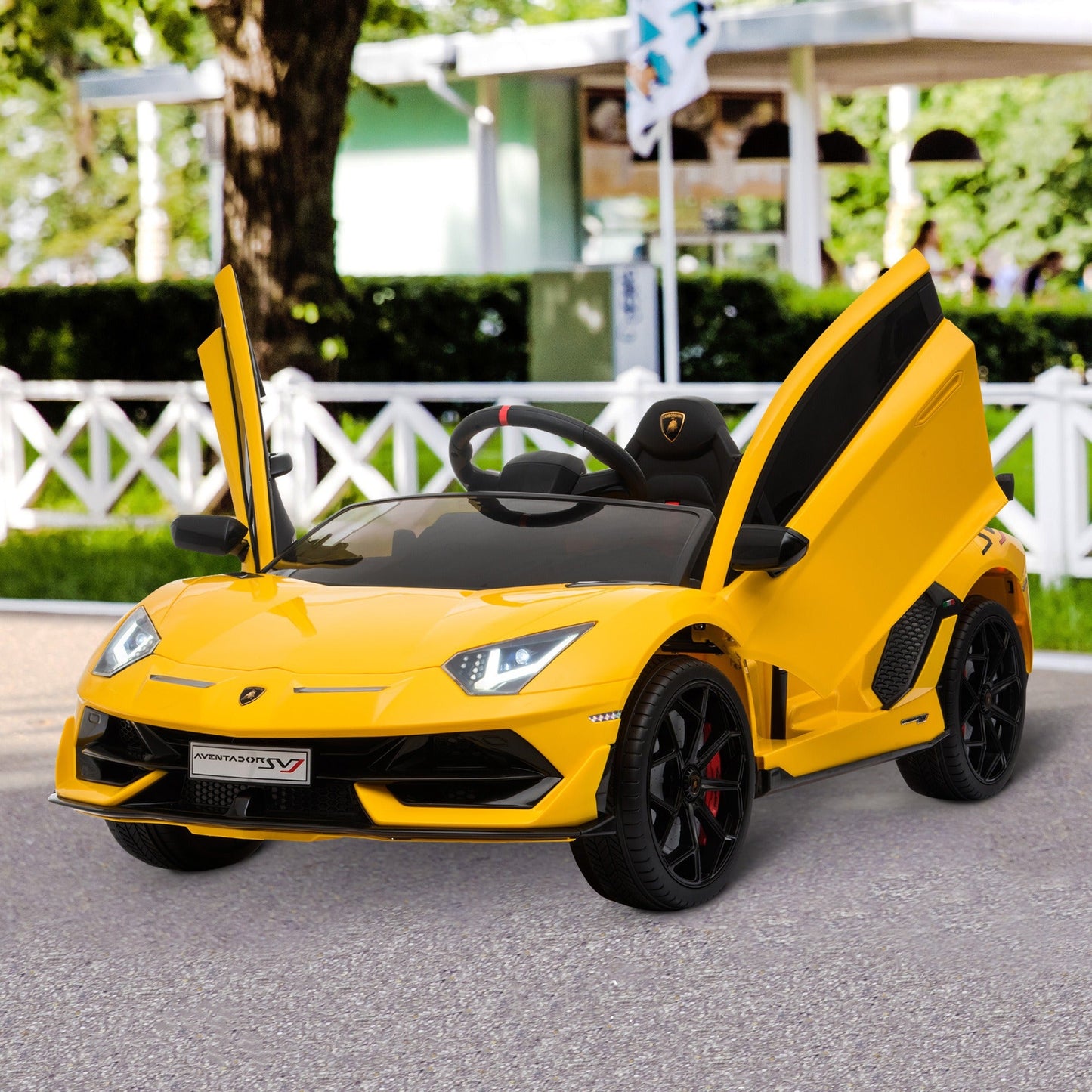 Lamborghini SVJ 12V Ride-On Car w/ Lights Music Remote 3-8 Yrs Yellow HOMCOM