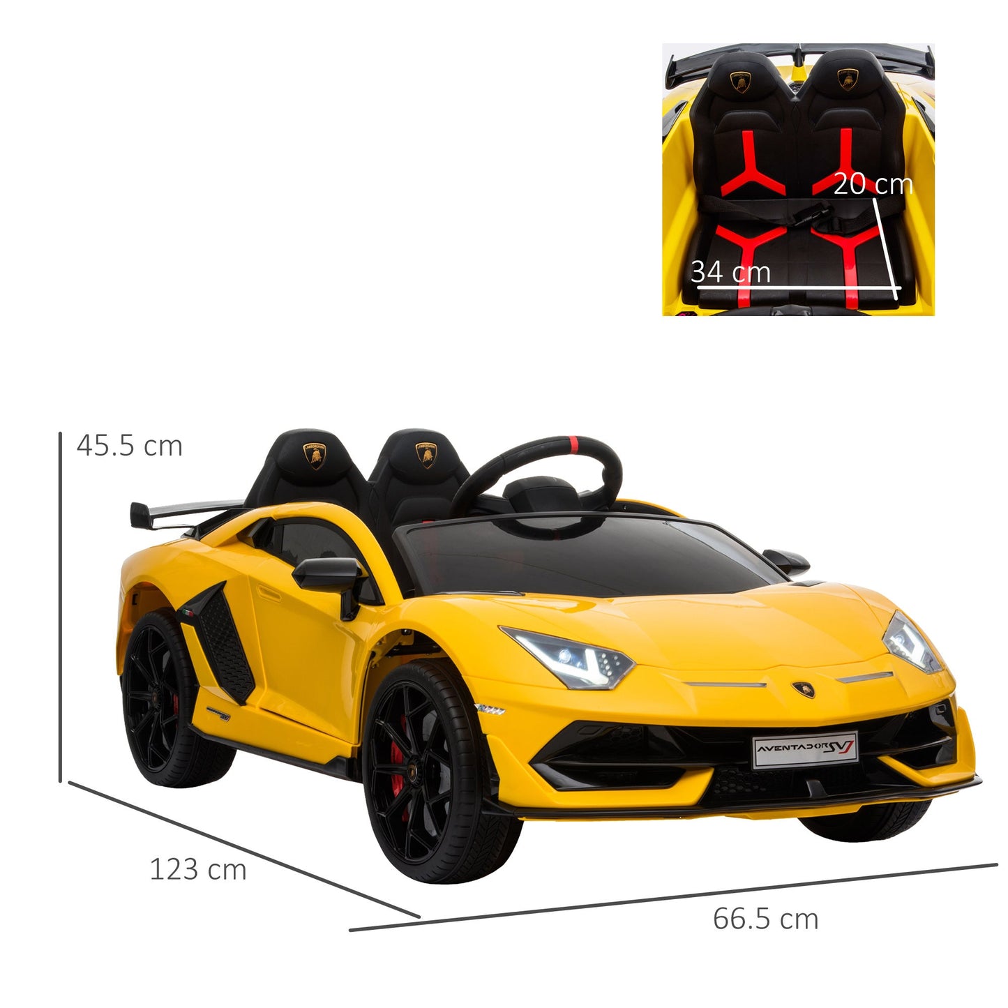Lamborghini SVJ 12V Ride-On Car w/ Lights Music Remote 3-8 Yrs Yellow HOMCOM