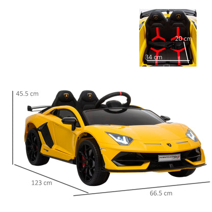 Lamborghini SVJ 12V Ride-On Car w/ Lights Music Remote 3-8 Yrs Yellow HOMCOM