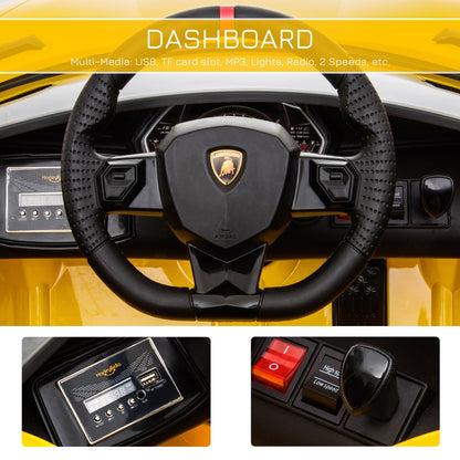 Lamborghini SVJ 12V Ride-On Car w/ Lights Music Remote 3-8 Yrs Yellow HOMCOM