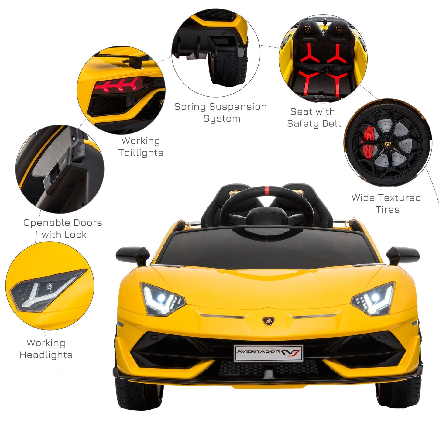 Lamborghini SVJ 12V Ride-On Car w/ Lights Music Remote 3-8 Yrs Yellow HOMCOM