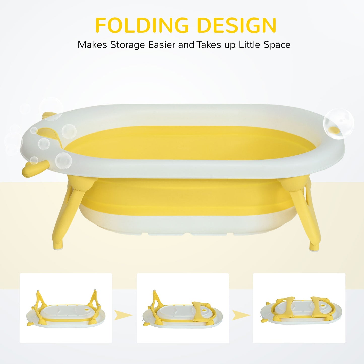 Foldable Baby Bath Tub Ergonomic with Temperature-Induced Water Plug