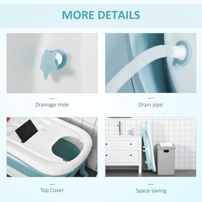 Foldable Bathtub Kids Bath Tub with Lid Large Bathtubs for 1 - 12 Years